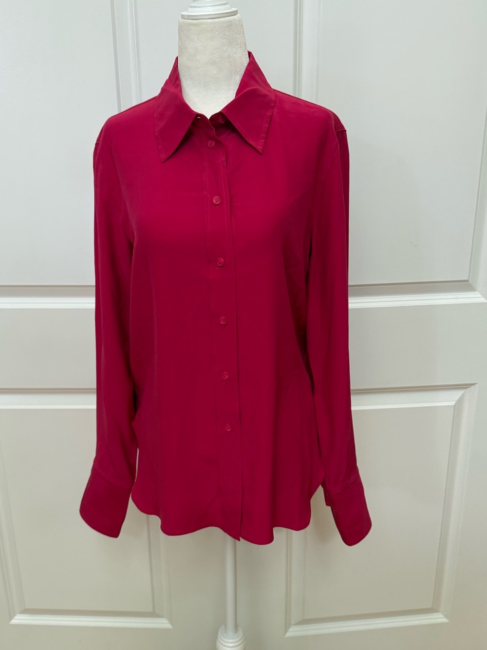 NWT ARGENT 100% Silk Matte-Side Charmeuse Slim Blouse Raspberry Pink XS